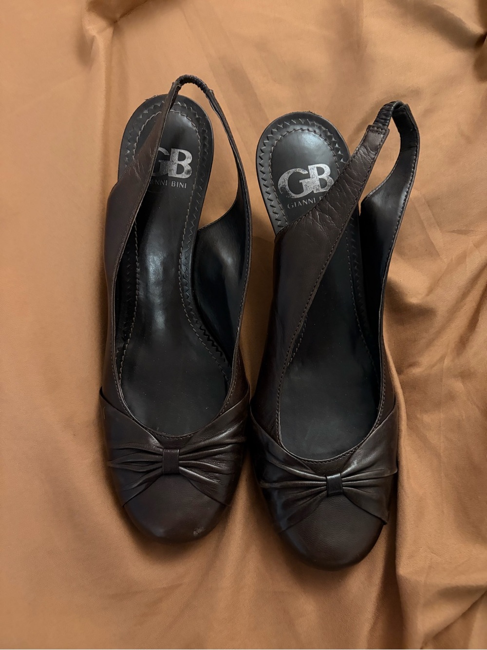 Gianni Bini Dark Brown Leather Slingback Bow heels